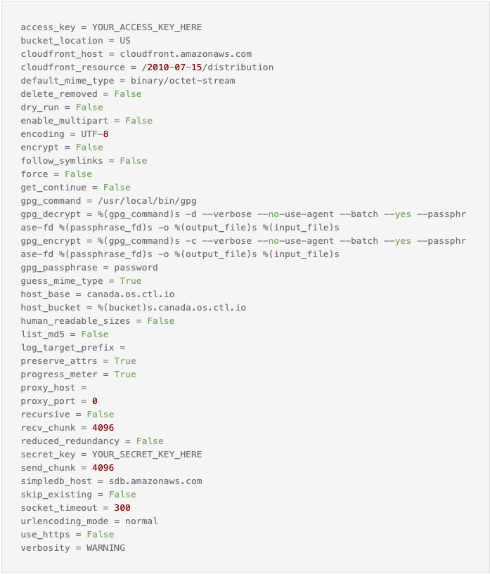 S3CMD Sample Configuration File