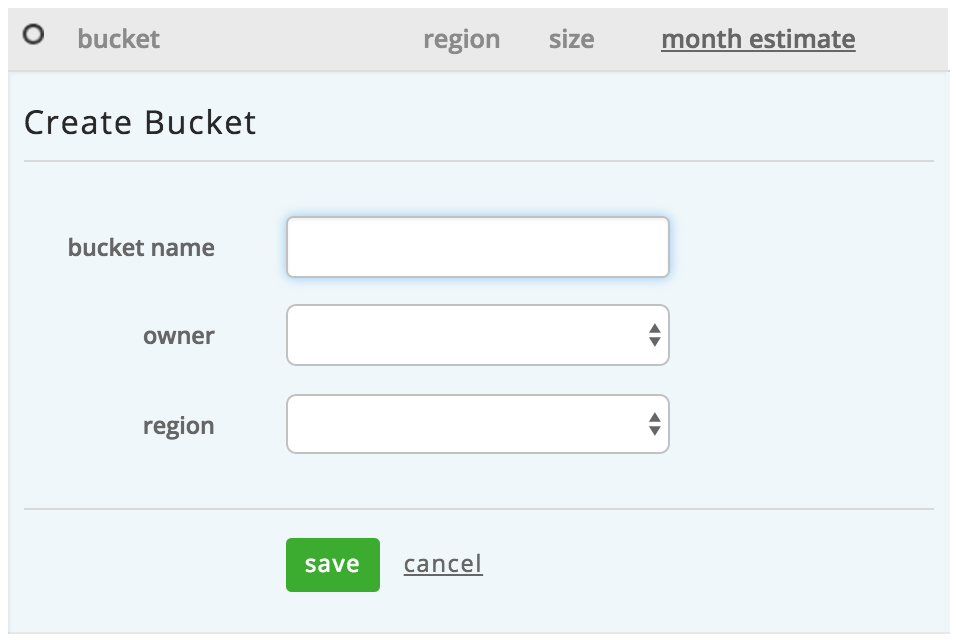 Create Bucket dialog