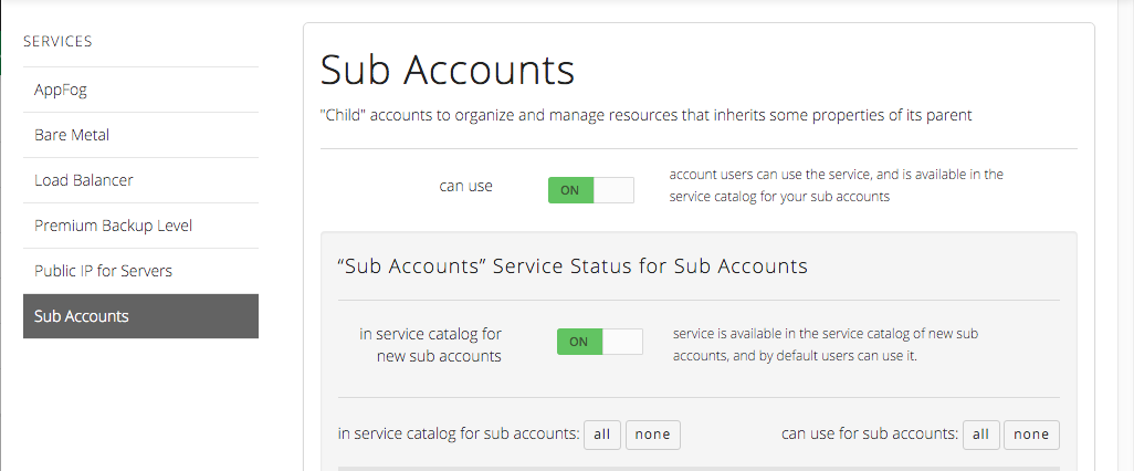 Sub Accounts in Service Catalog